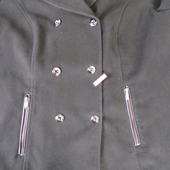 Catherine's Faux Wool Double Breasted Long Pea Coat Faux Leather Trim 1X #973 - Picture 13 of 15